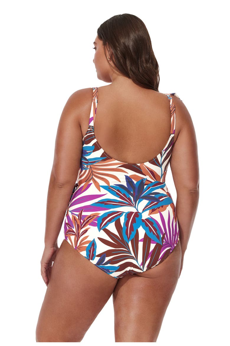 Plantopia Plus Size V-Neck Surplice Ruffle One Piece, Alternate, color, Multi
