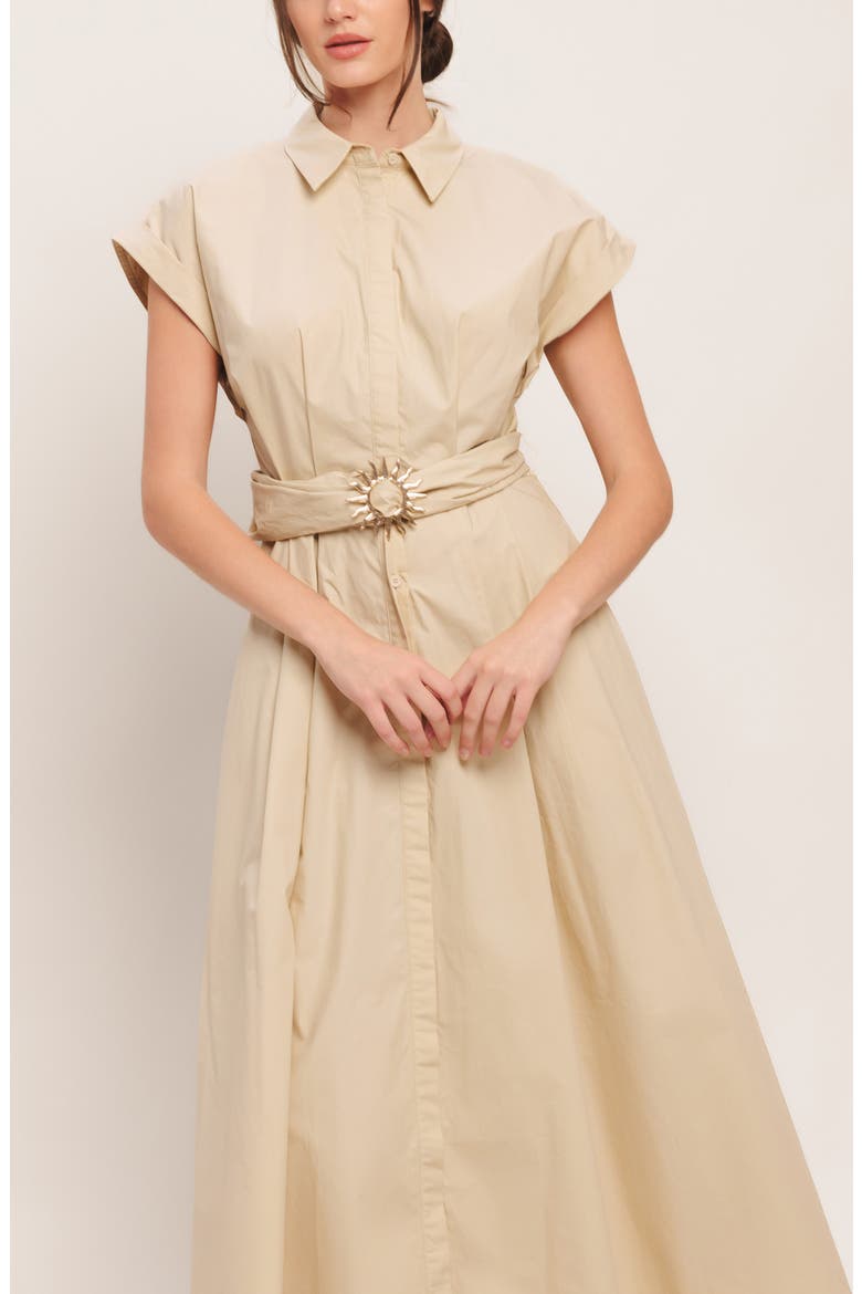 Cap Sleeve Cotton Midi Dress, Alternate, color, TAUPE