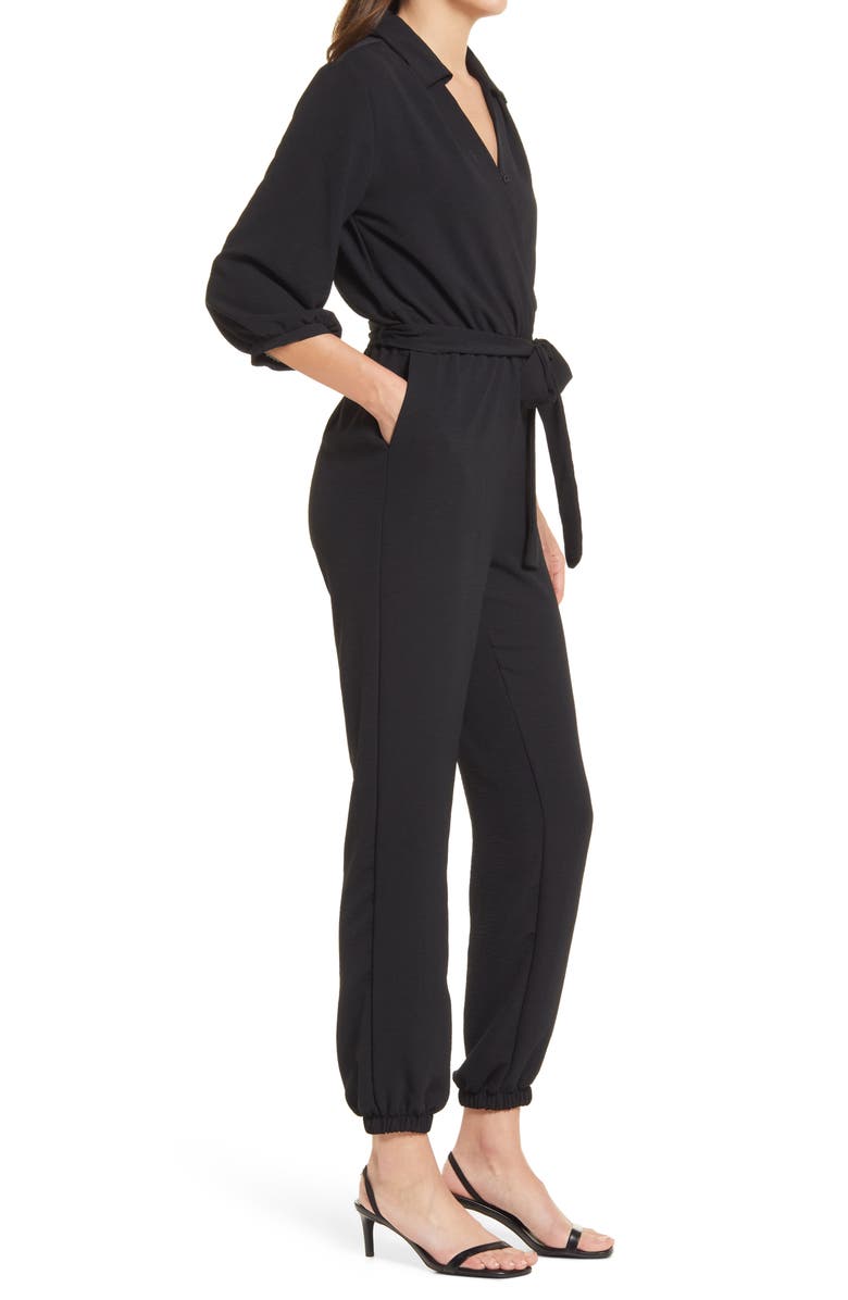 Fraiche by J Tie Waist Long Sleeve Jumpsuit, Alternate, color, 