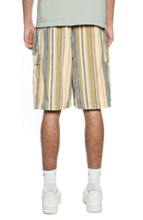 Round Two Ez Stripe Cotton Corduroy Shorts In Khaki Blue Stripe