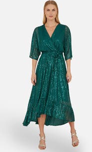 Yumi Sequin Midi Wrap Dress