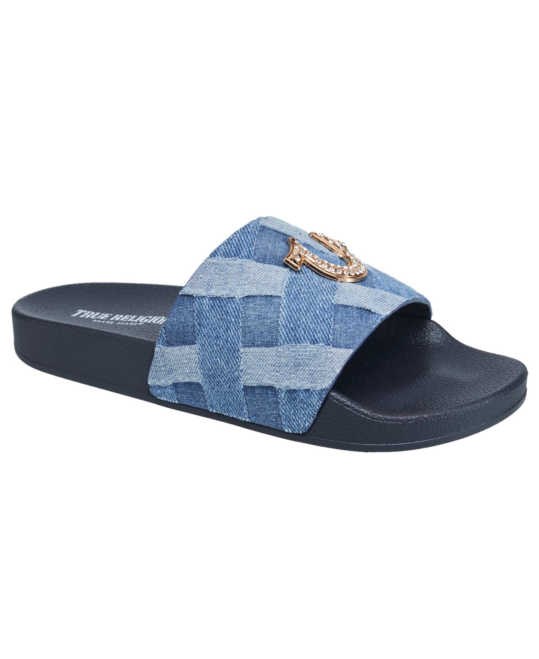 True Religion Spice Pool Slide, Main, color, Denim