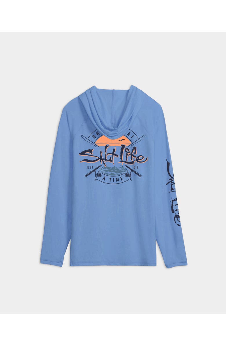 Salt Life One Cast at a Time Performance Hoodie, Alternate, color, Azure Heather