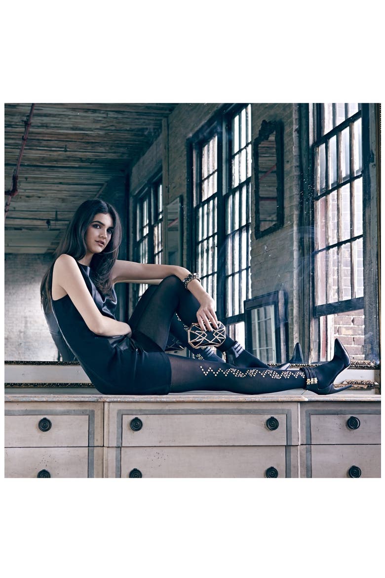'Glitzy' Embellished Tights, Alternate, color, BLACK/ GOLD