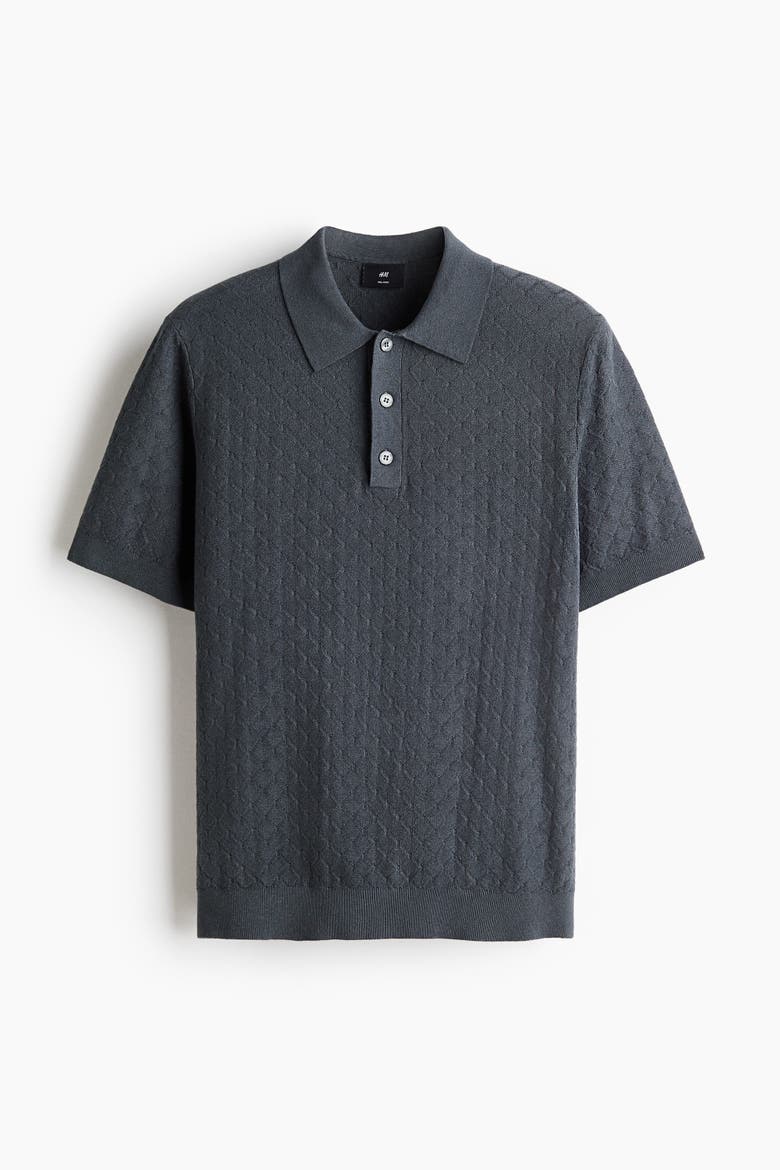 Slim-fit Textured-knit Polo Shirt, Alternate, color, Dark gray