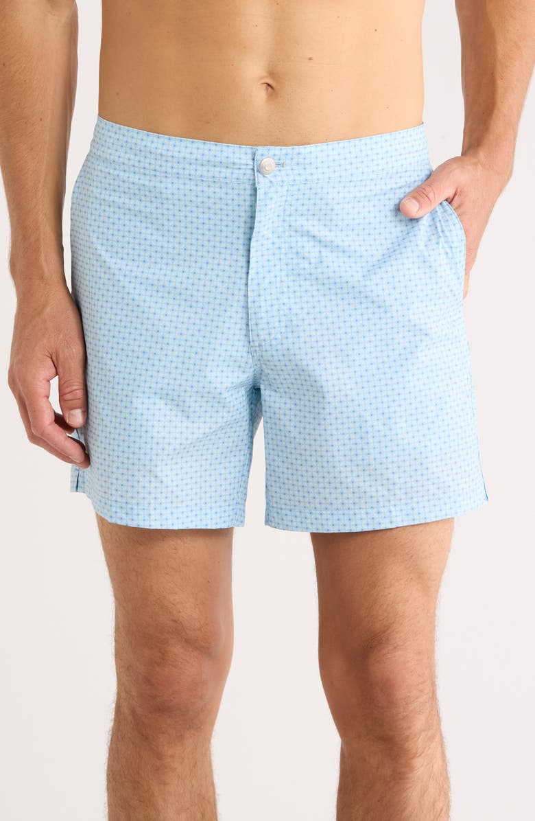 Peter Millar Sicilian Geo Print Swim Trunks, Main, color, Blue Spruce