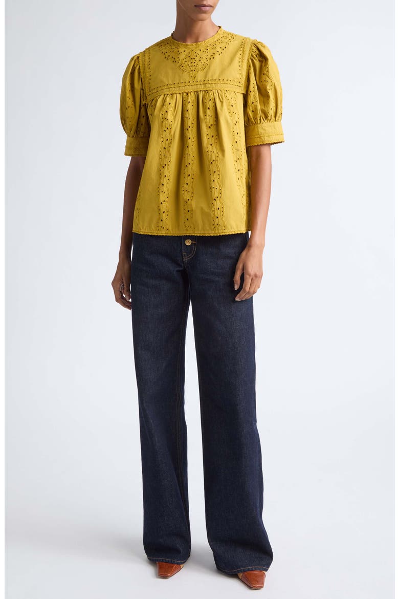 Una Eyelet Cotton Top, Alternate, color, CITRINE