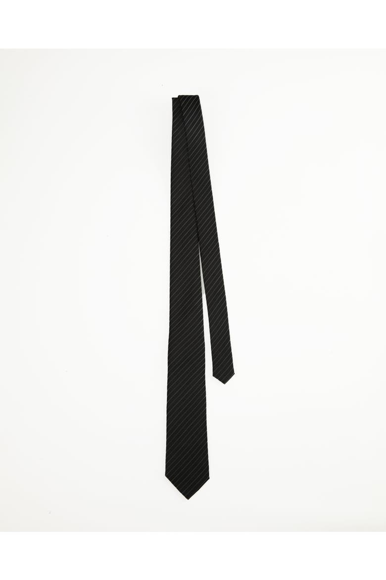 Pinstriped Silk Jacquard Tie, Alternate, color, Jet Black