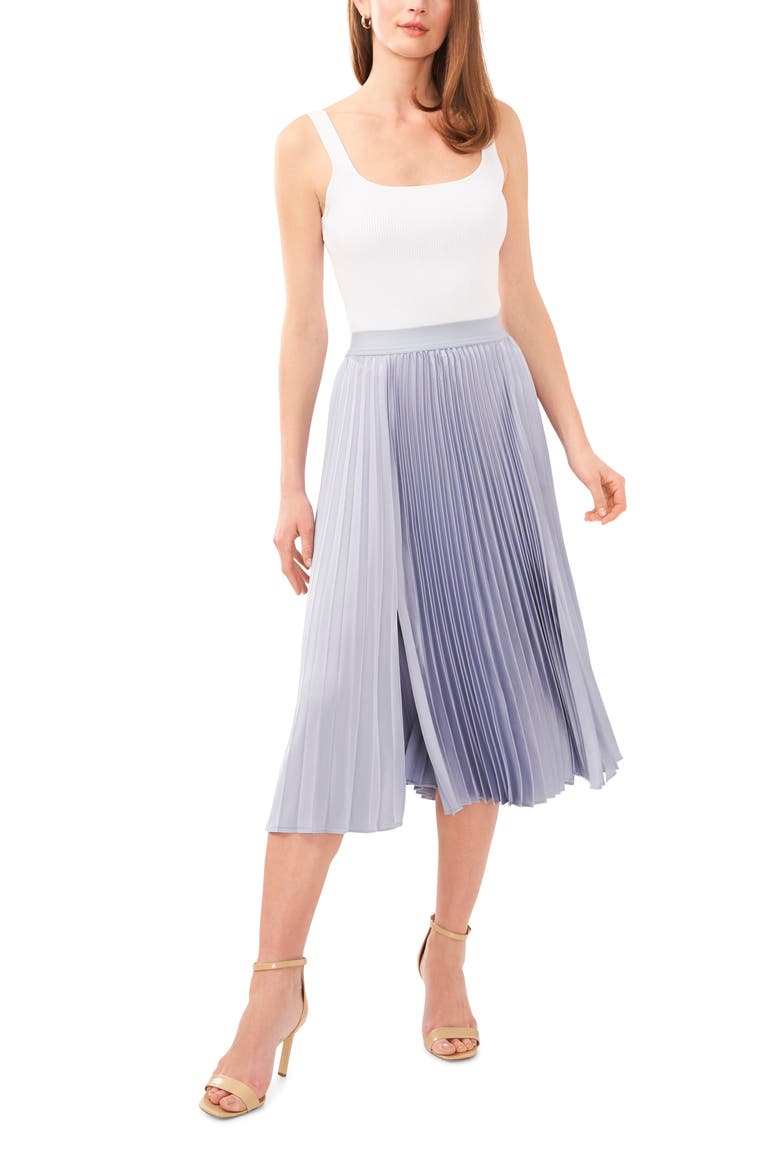 Pleated Slit Hem Midi Skirt, Alternate, color, SLATE BLUE