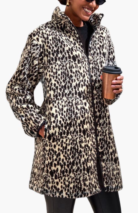 Long Animal Print Fuzzy Jacket