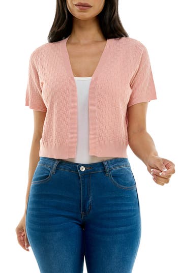 Nina Leonard Box Knit Bolero In Blush