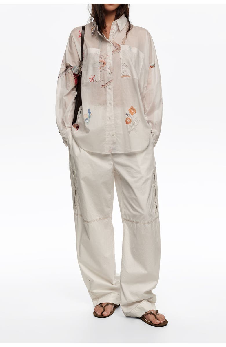 Bimba y Lola Seabed Cotton Oversize Shirt, Alternate, color, Seabed Off White
