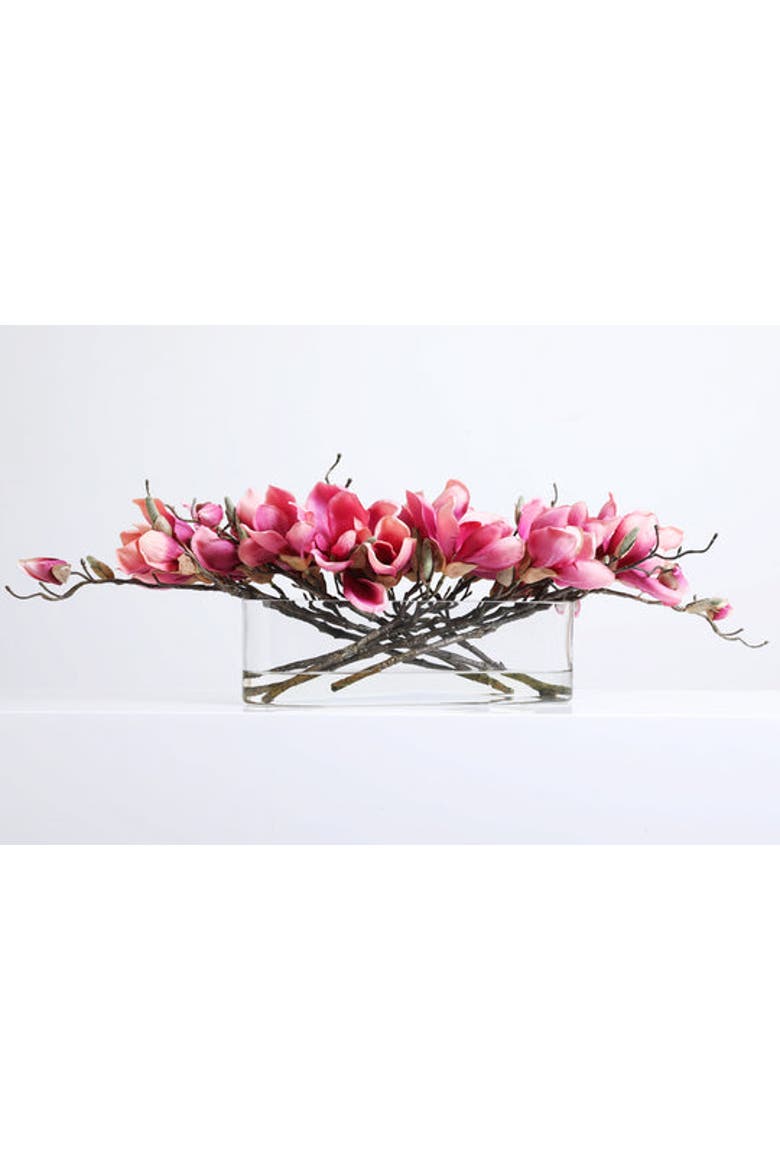 Real Touch Magnolia Blooms Floral Centerpiece Water Illusion Arrangement in Oval Vase, Main, color, Pink