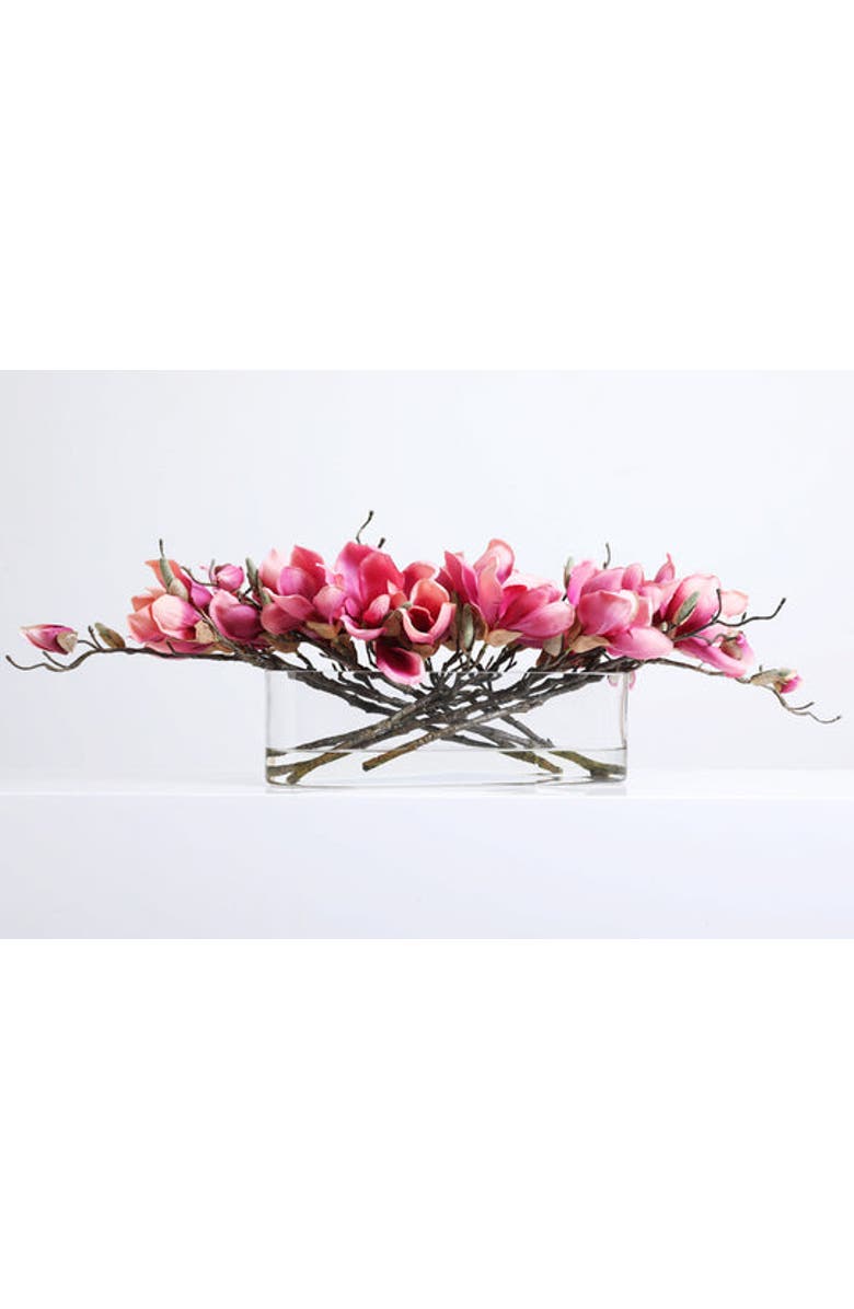 Darby Creek Trading Real Touch Magnolia Blooms Floral Centerpiece Water Illusion Arrangement in Oval Vase, Main, color, Pink