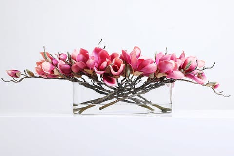 Real Touch Magnolia Blooms Floral Centerpiece Water Illusion Arrangement in Oval Vase