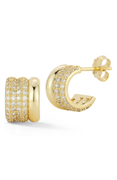 Pavé Cubic Zirconia Triple Row Hoop Earrings