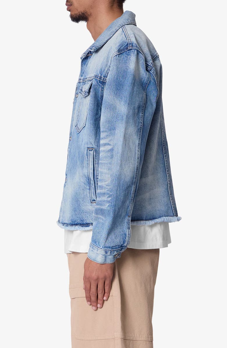 mnml Sun Washed Frayed Denim Jacket, Alternate, color, Light Blue