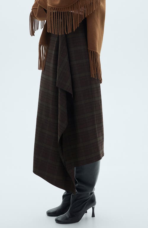 Mango Check Ruffle Skirt In Khaki Brown