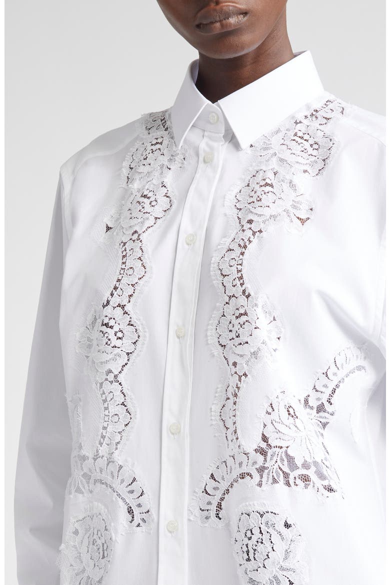 Cordonetto Lace Detail Poplin Button-Up Shirt, Alternate, color, W0800 BIANCO OTTICO