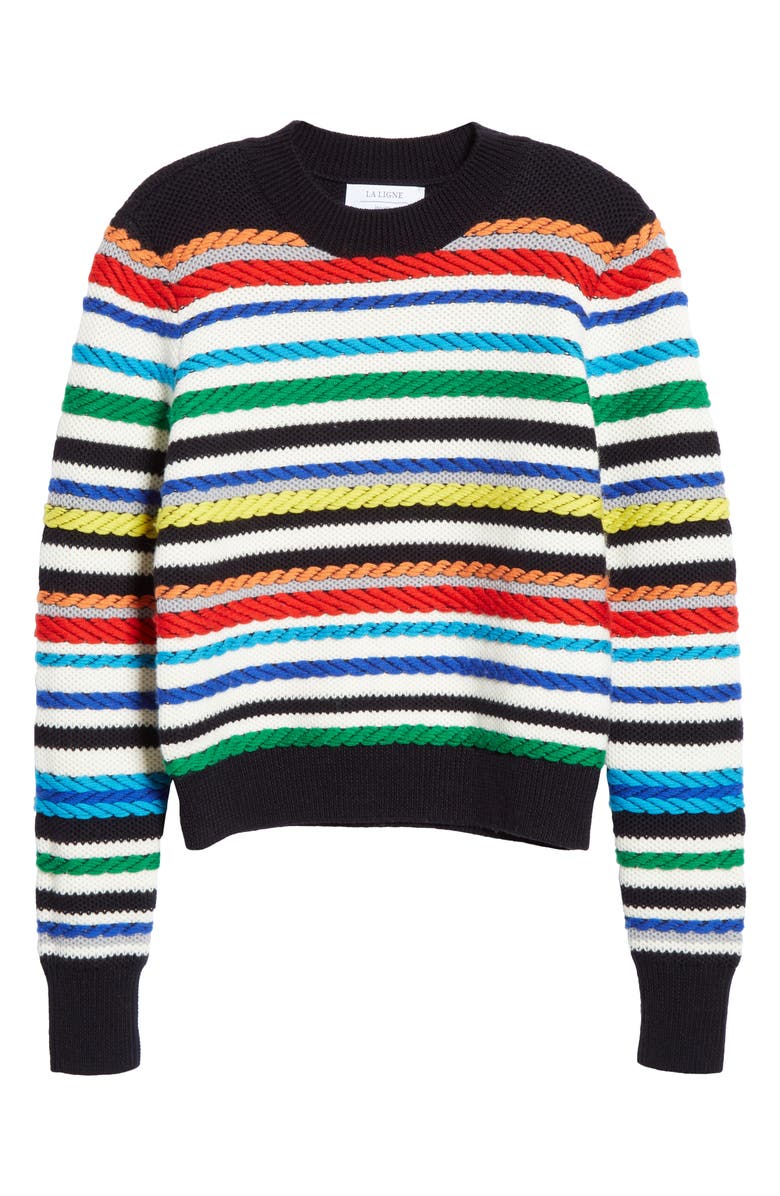 La Ligne Fair Isle Mix Stitch Merino Wool Sweater, Alternate, color, 