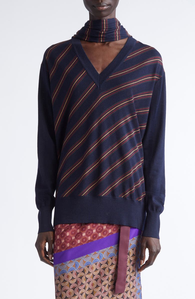 Dries Van Noten Tishana Merino Wool V-Neck Sweater, Main, color, Navy