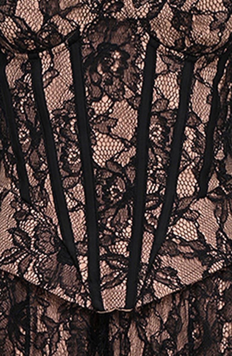 HOUSE OF CB Raquel Long Sleeve Lace Corset Dress, Alternate, color, Black