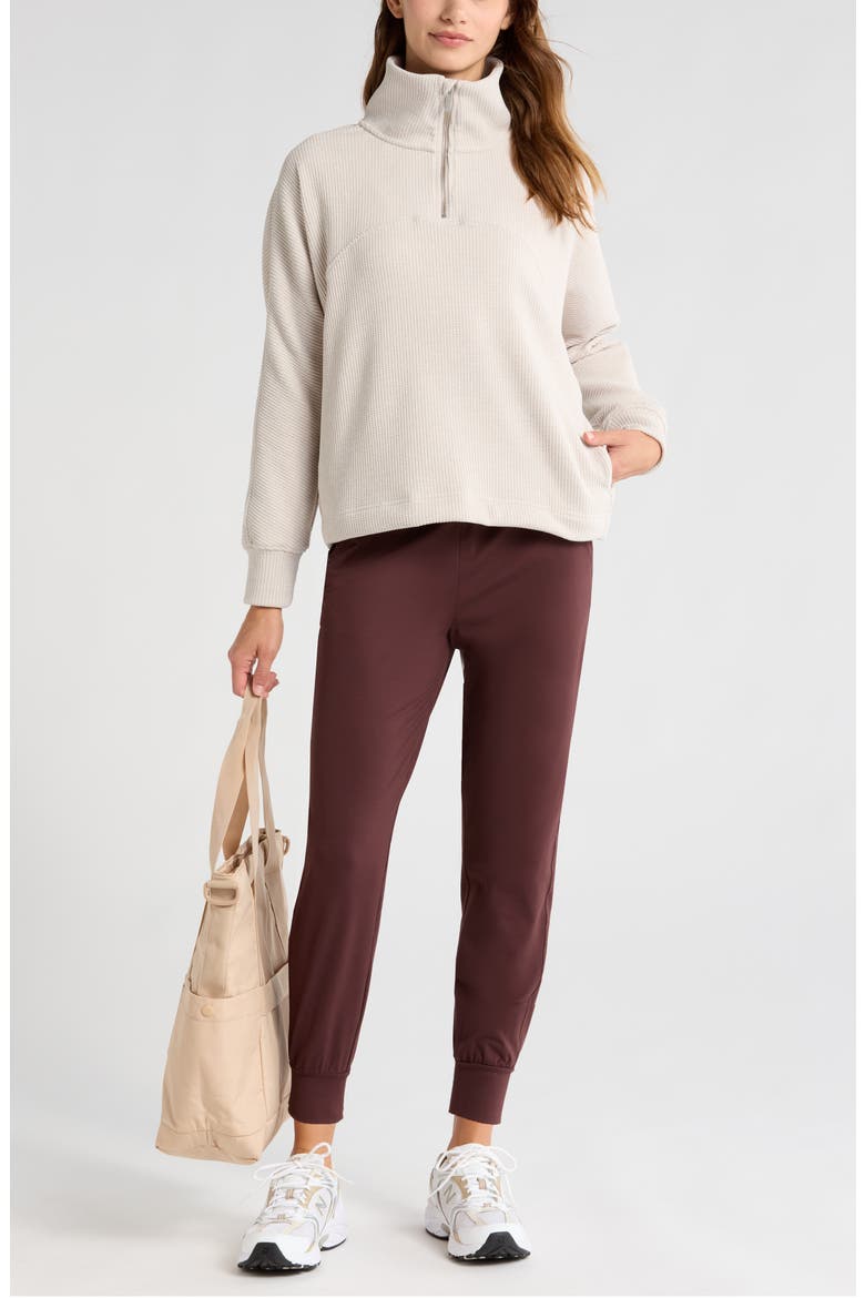 Half Zip Waffle Stitch Sweatshirt, Alternate, color, TAN MARL