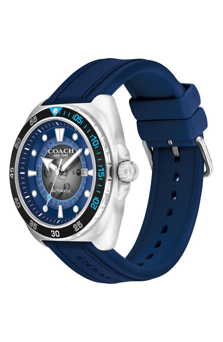 COACH Charter Silicone Strap Watch, 44.5mm, Alternate, color, Blue