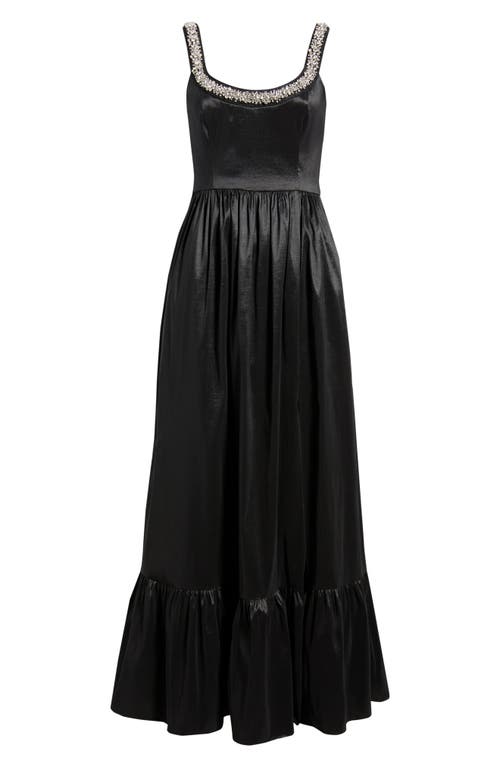 Hutch Ericha Crystal Embellished Satin Gown In Black