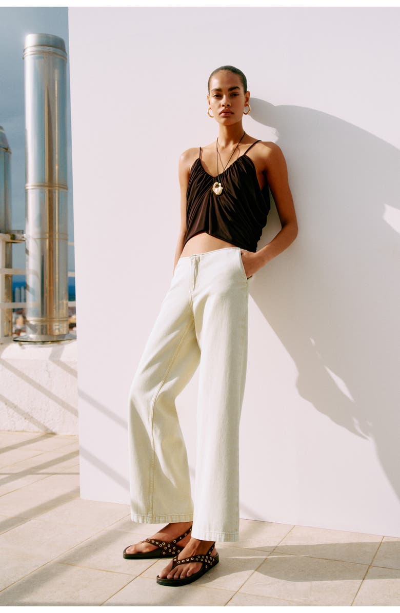 H&M Wide Twill Trousers, Alternate, color, Light Beige