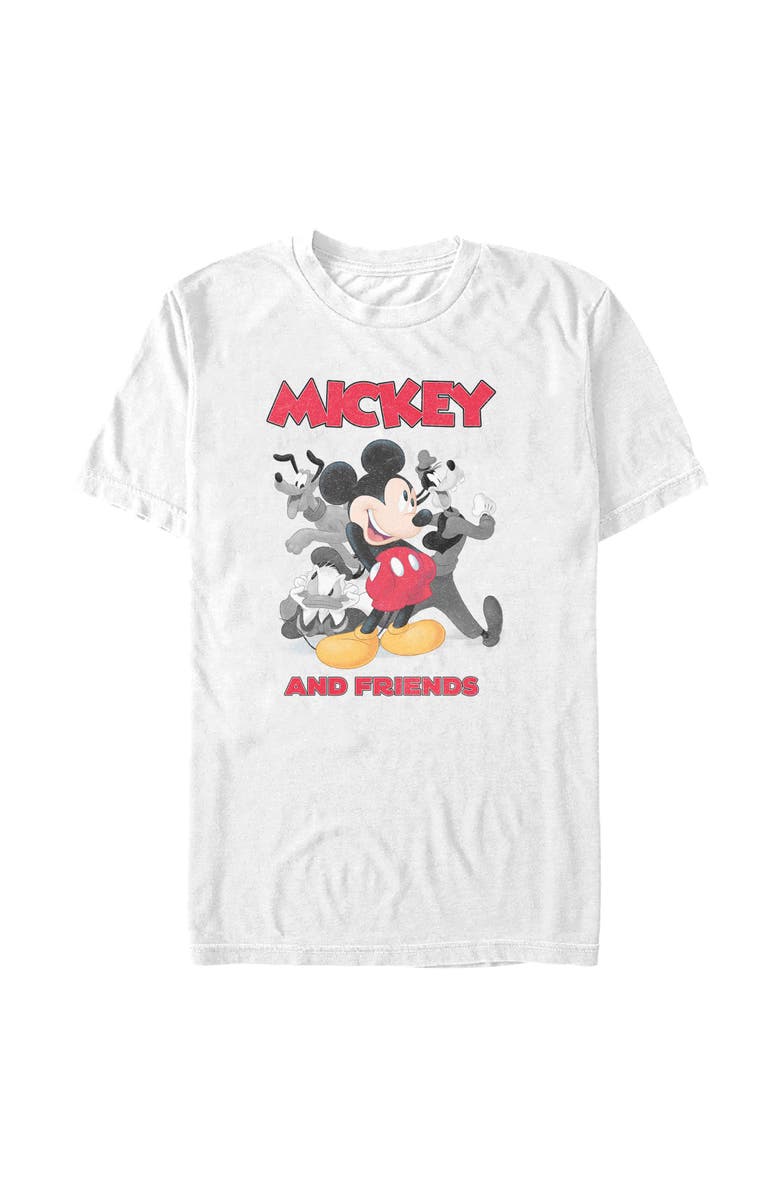 Mickey & Friends Men's Mickey & Friends Distressed Friends Poster Graphic T-Shirt, Alternate, color, White