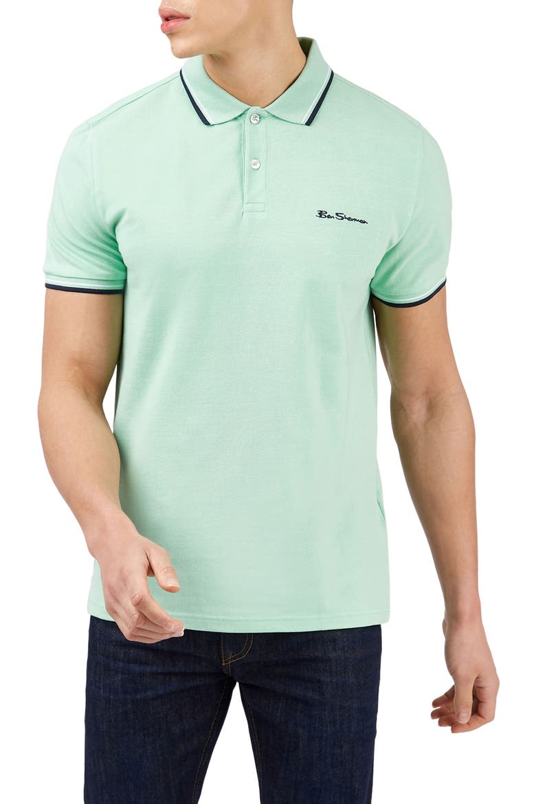 Signature Tipped Organic Cotton Piqué Polo, Main, color, SAGE