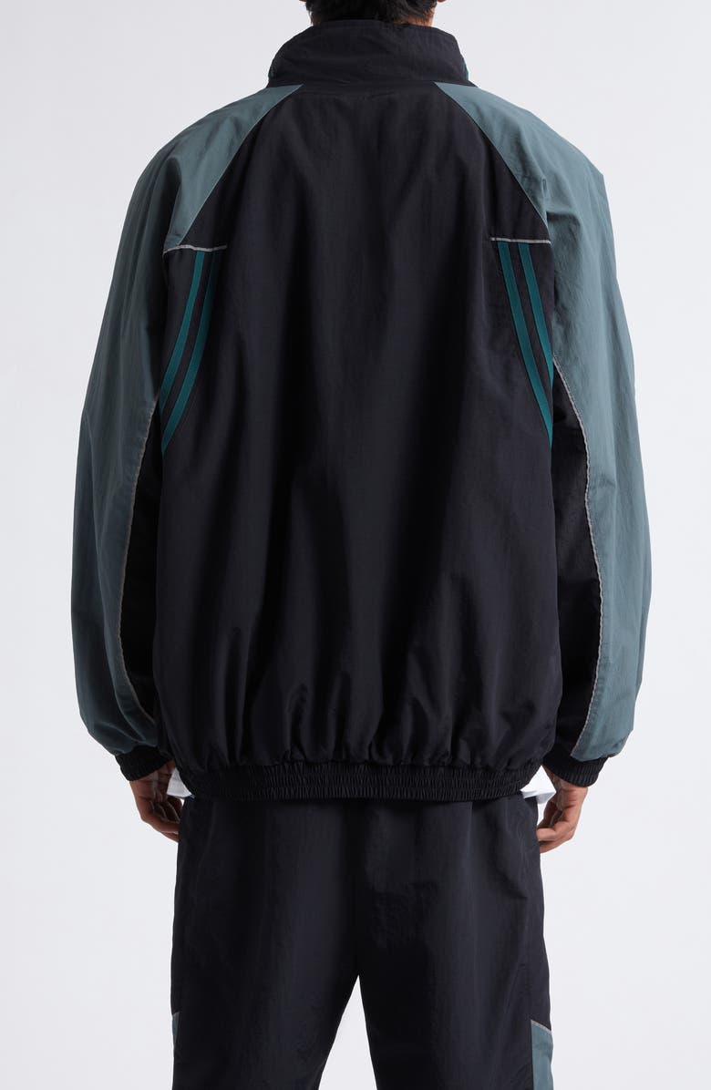Martine Rose Paneled Nylon Track Jacket with Graphic T-Shirt Lining, Alternate, color, Black Teal