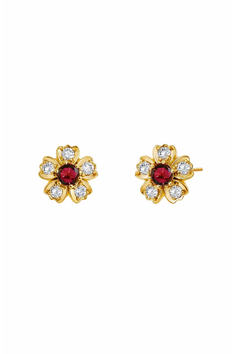 Diamond Flower Studs, Main, color, Ruby