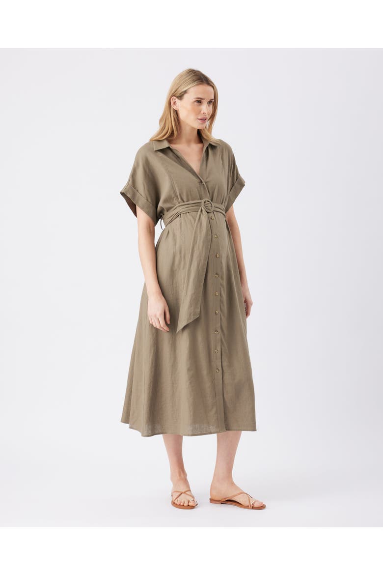 Amy Linen Nursing Shirt Dress, Alternate, color, Olive