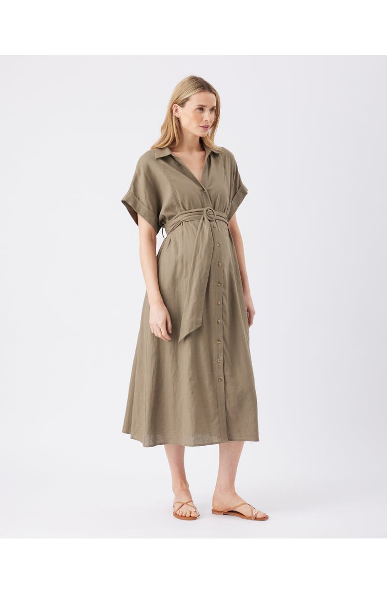 Ripe Maternity Amy Linen Nursing Shirt Dress, Alternate, color, Olive
