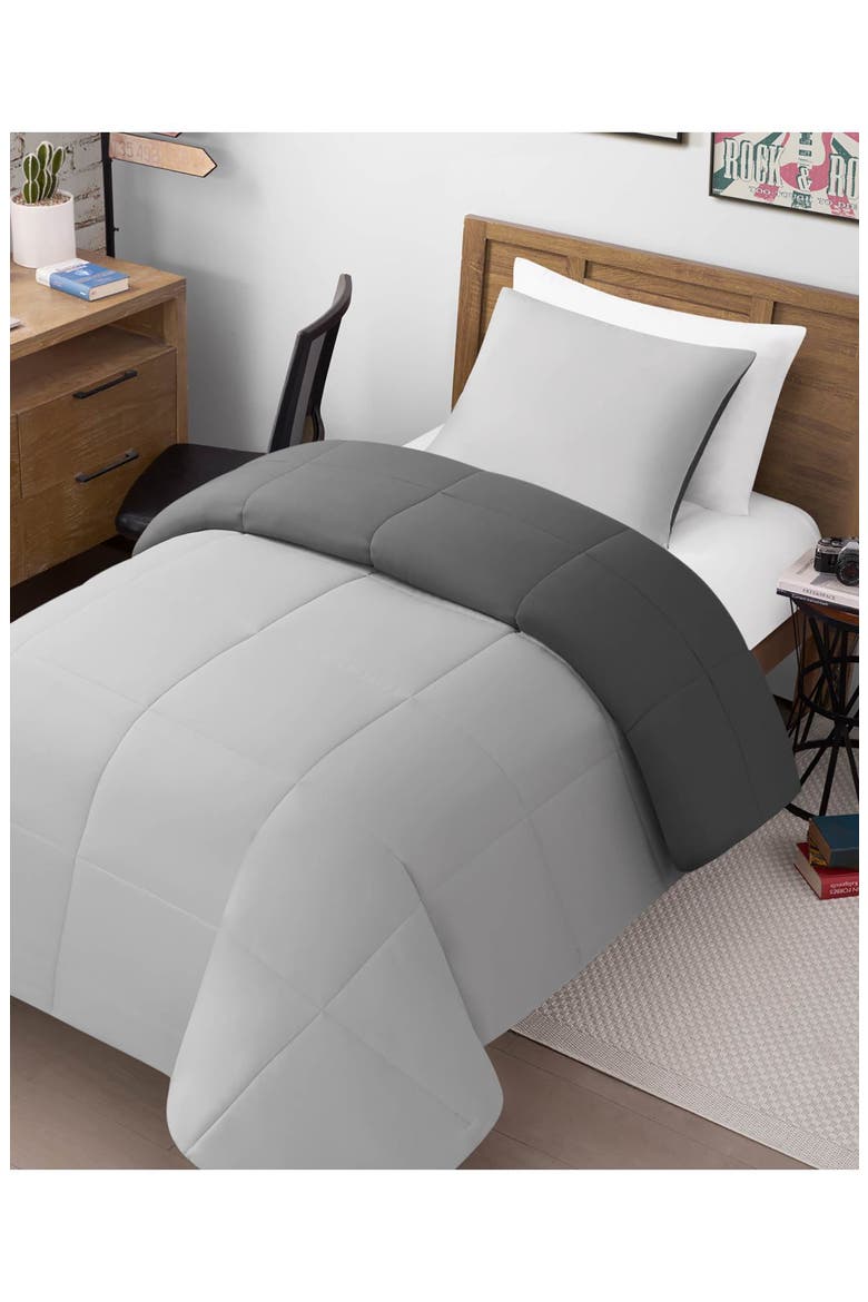 Reversible Box Stitch Comforter & Sham Set, Alternate, color, DARK GRAY/ LIGHT GRAY