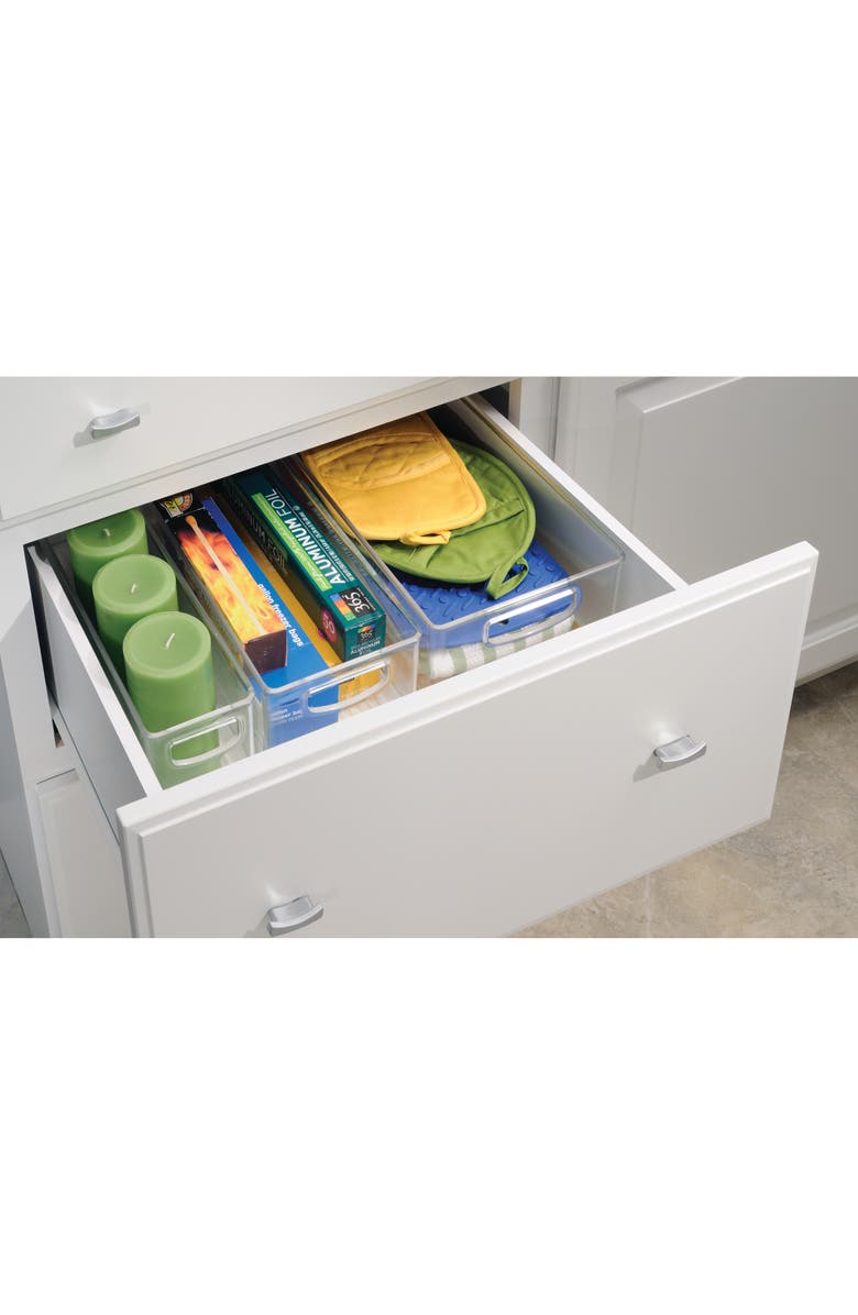 mDesign Plastic Stackable Pantry Bin with Handles, Set of 2, Clear, Made in USA, Alternate, color, Clear