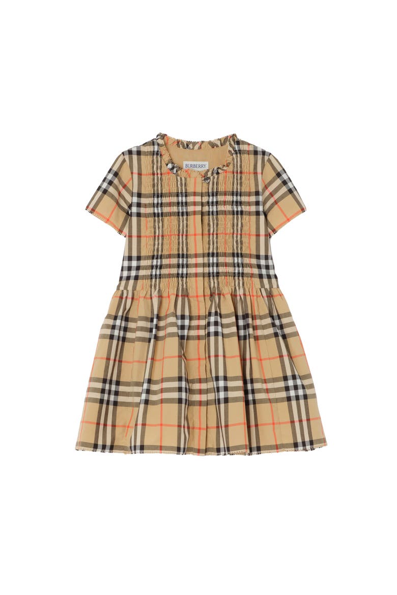 Check Cotton Dress, Main, color, Sand beige