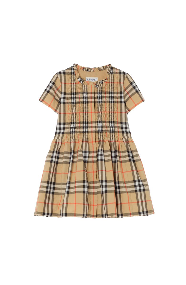 Burberry Check Cotton Dress, Main, color, Sand Beige