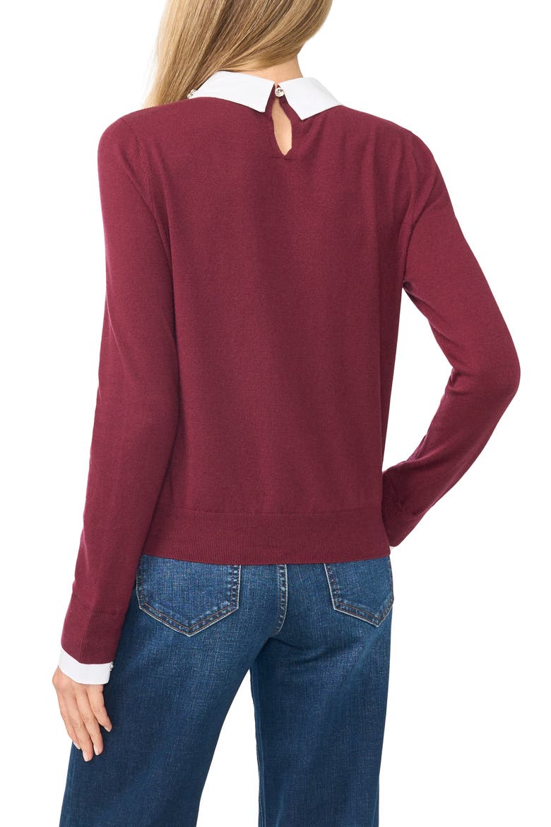 Jewel Collar Twofer Sweater, Alternate, color, CRISP MERLOT