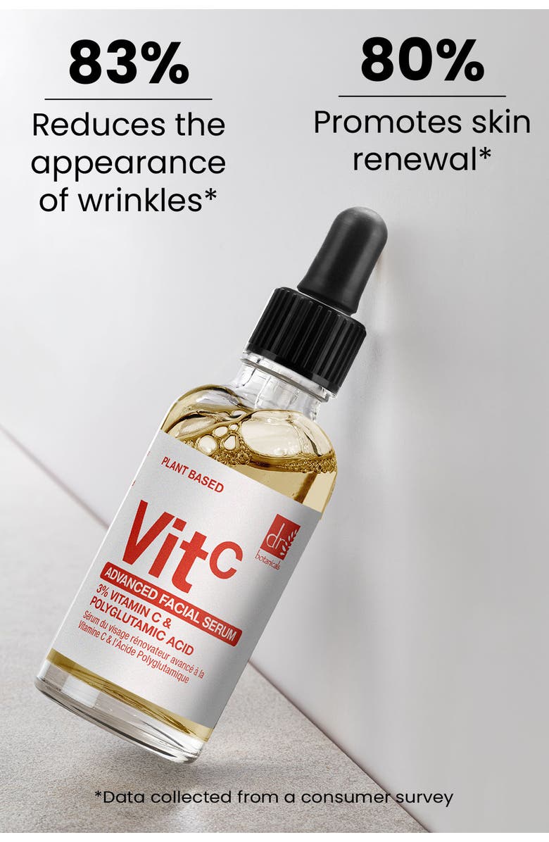 DR BOTANICALS Vitamin C 3% & Polyglutamic Acid Complex 1% & Brightening Facial Serum 30ml, Alternate, color, White