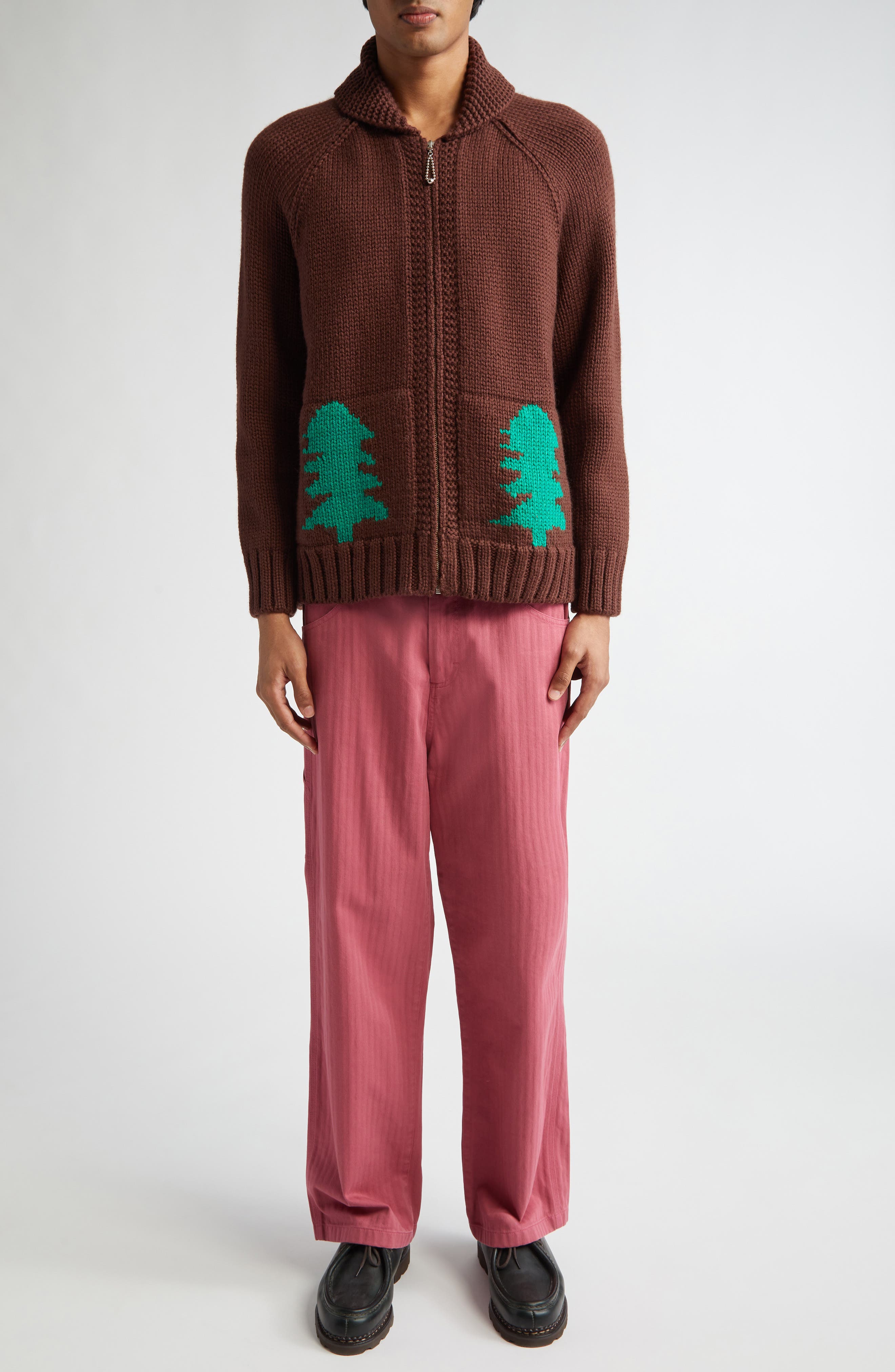 Fir Shawl Collar Wool Zip Cardigan - image 2