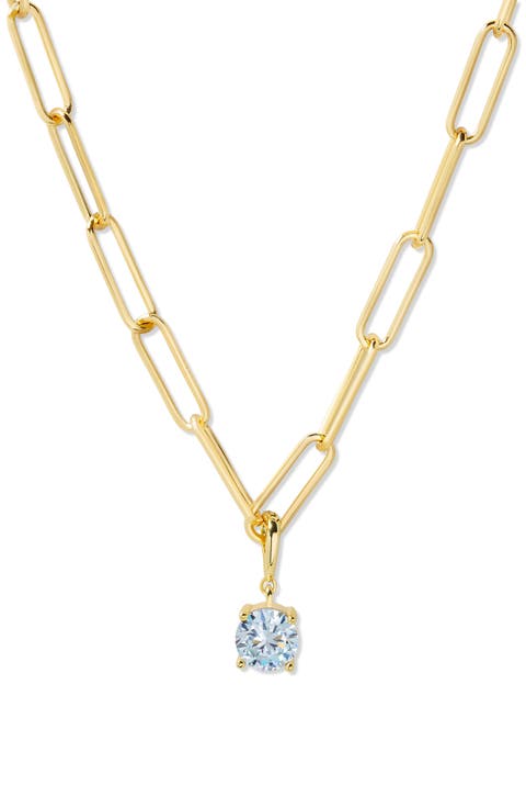 Melrose Birthstone Pendant Paper Clip Chain Necklace