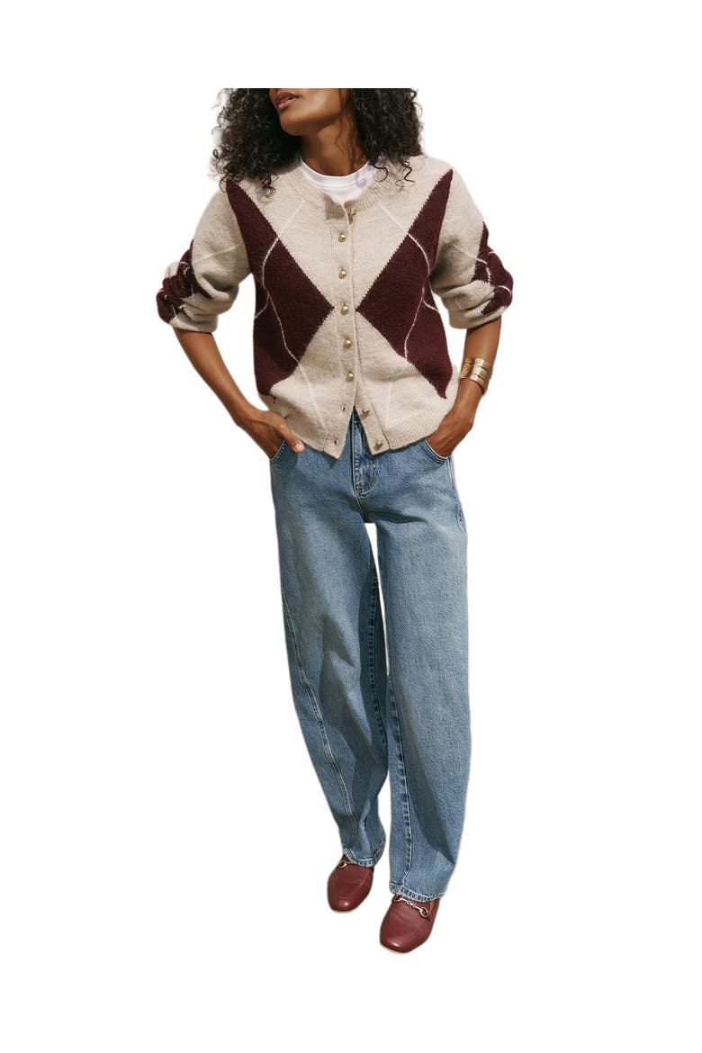 Wool Blend Argyle Cardigan, Alternate, color, Neutral