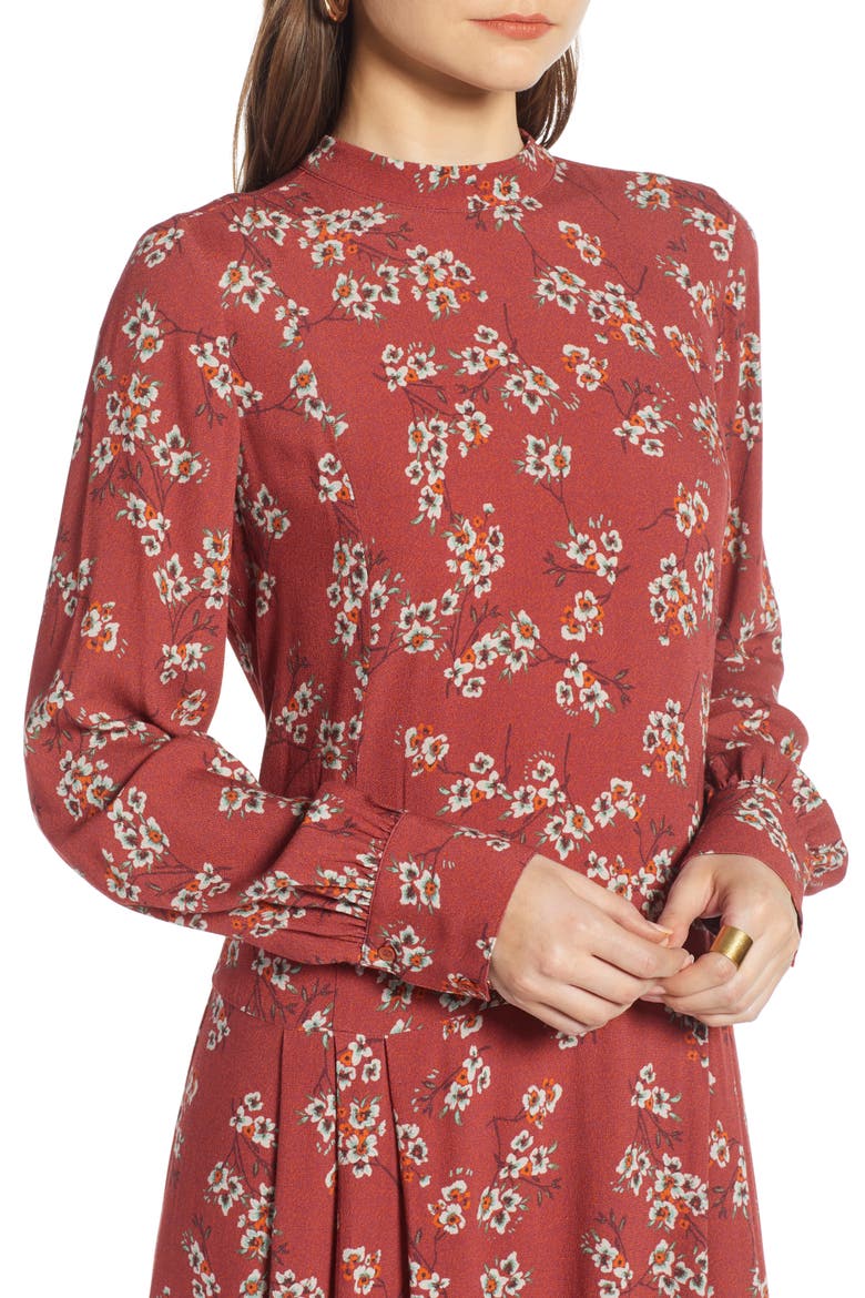 Femme Midi Dress, Alternate, color, RED RUSSET BAMBOO FLORAL