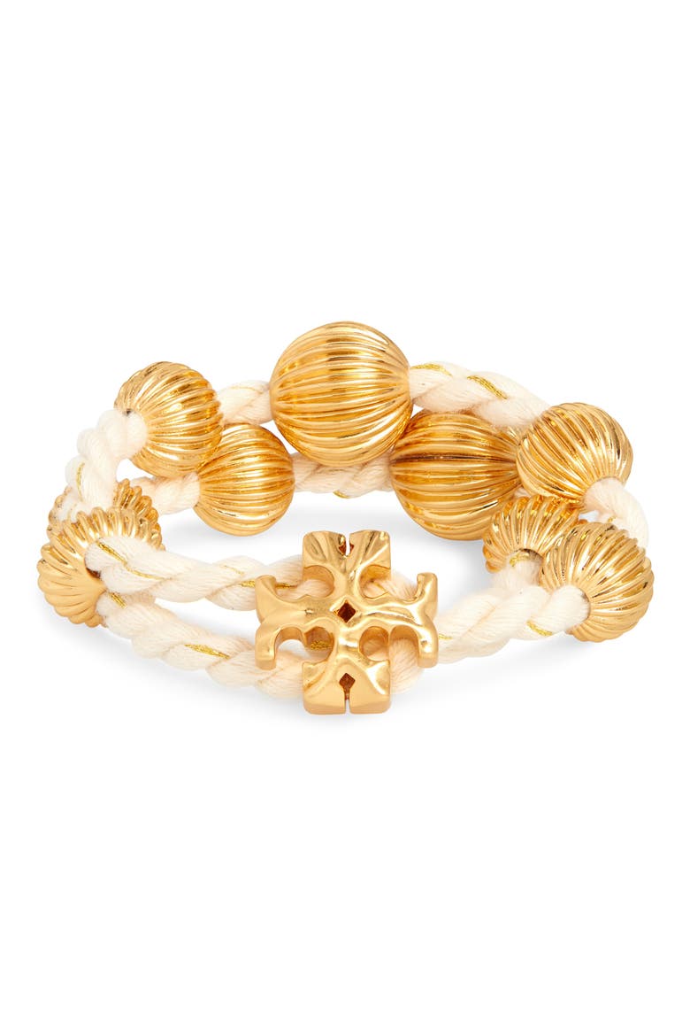 Roxanne Logo Wrap Bracelet, Main, color, ROLLED BRASS / IVORY