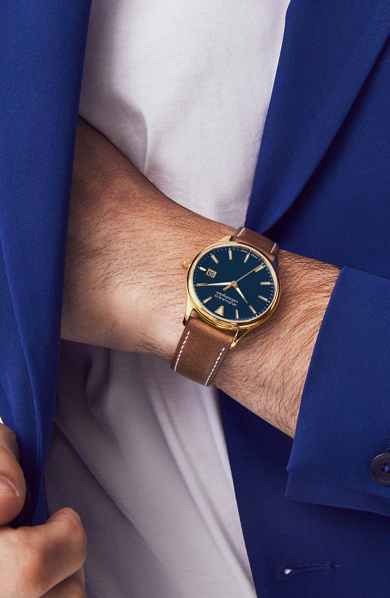 Movado Heritage Calendoplan Leather Strap Watch, 42mm, Alternate, color, 