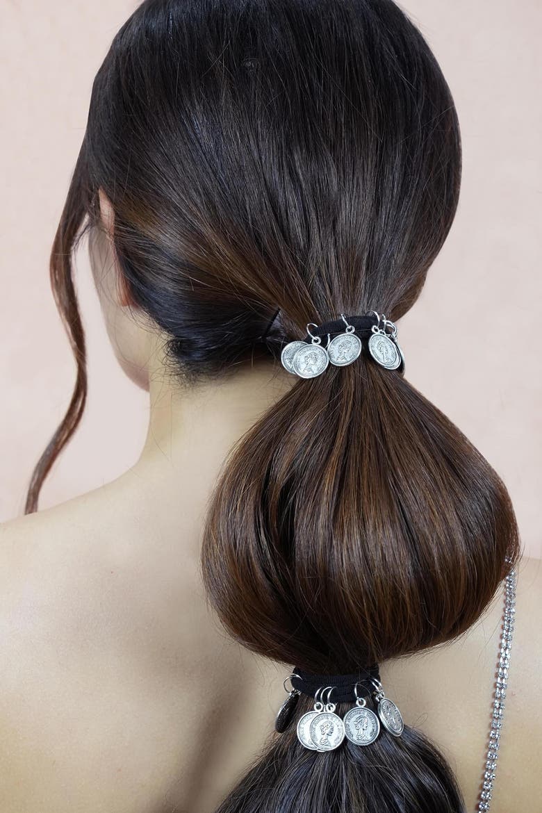 Silver Metal Coin Hair Ties - Set of 2, Alternate, color, Silver