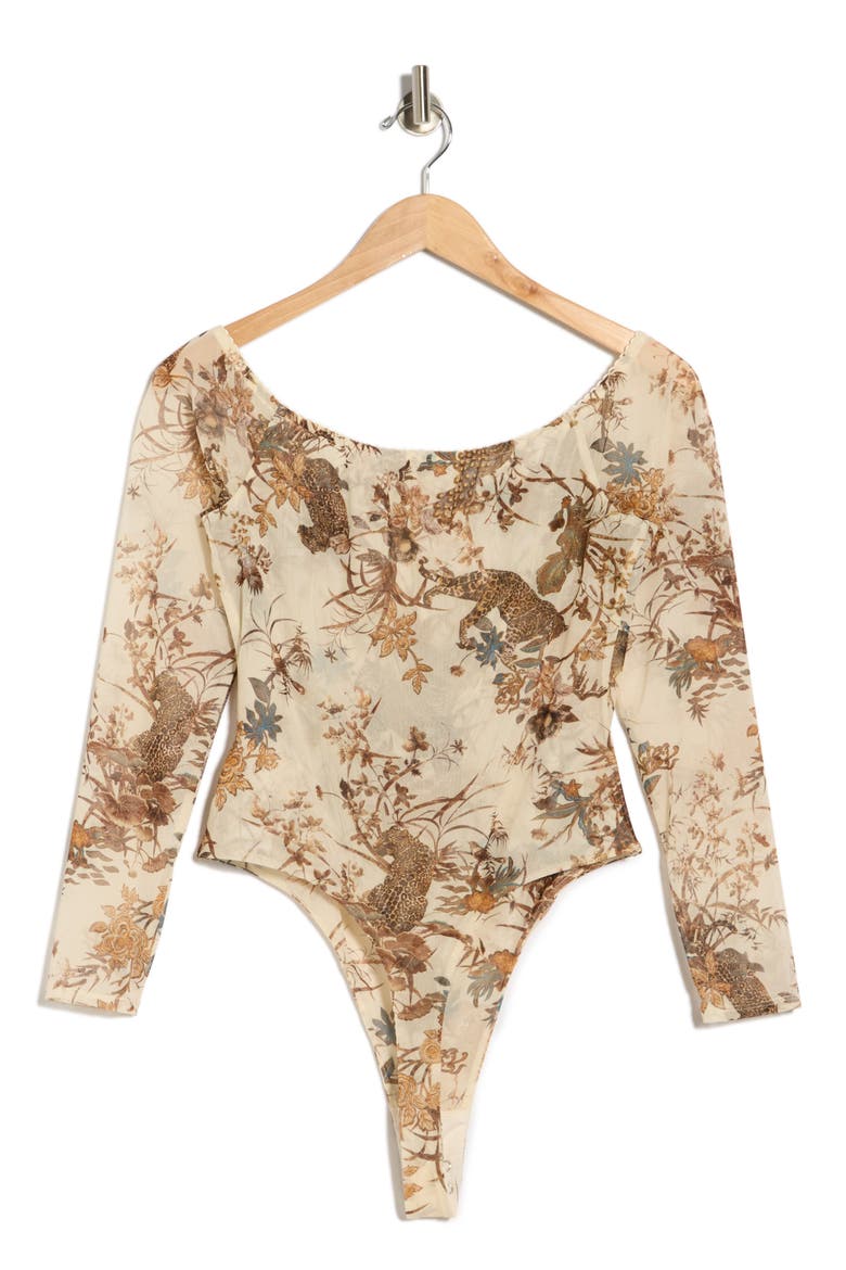 Peonie Off the Shoulder Bodysuit, Alternate, color, ECRU MULTI TAPESTRY JUNGLE